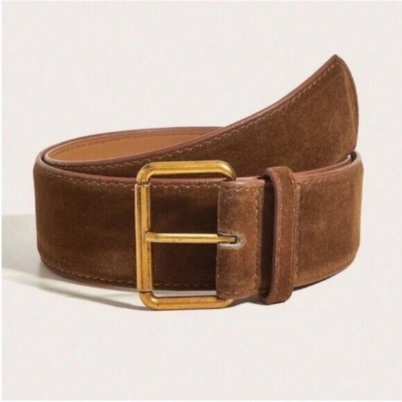 Anthropologie Brown Suede Belt with Gold Buckle - Picture 1 of 4